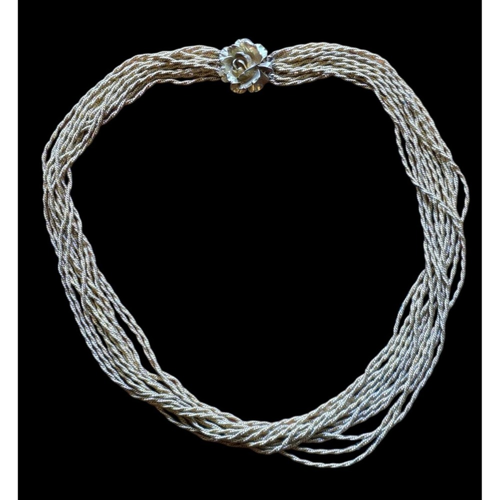 Vintage VOGUE Multi-Strand Gold Tone Chain Necklace Rose Flower Clasp 21"